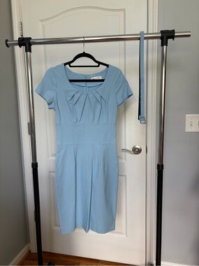 Amazon Light Blue Pleated Scoop Neck Midi Dress